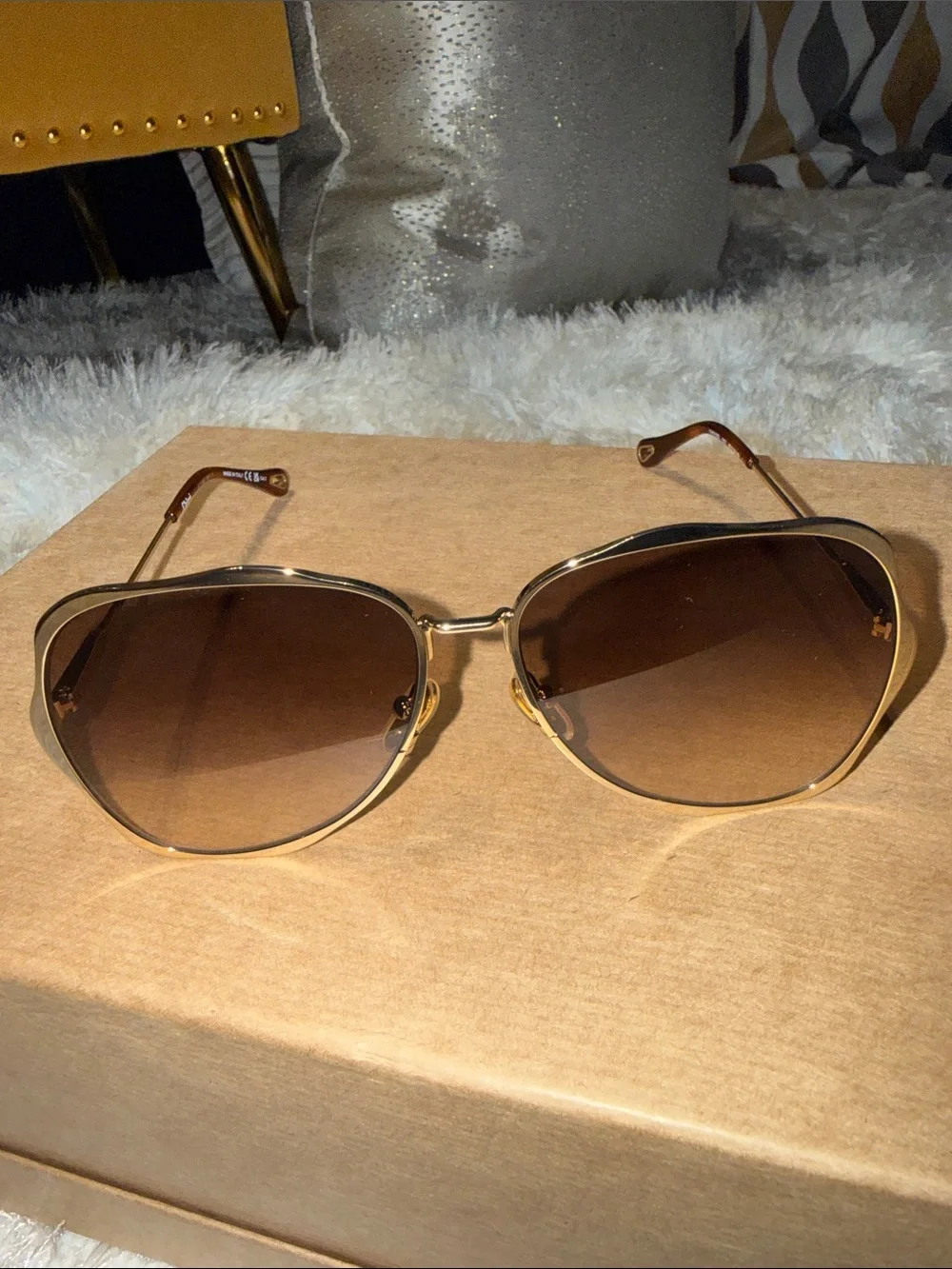 Chloe Gold Frame Brown Gradient Women's Sunglasses